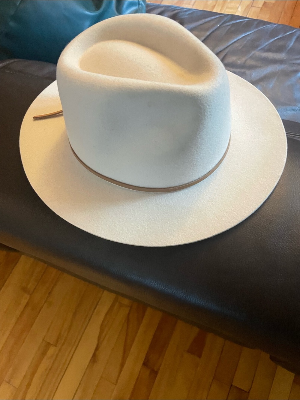 Brixton Cream Wide-Brim Felt Fedora with Tan Leather Band